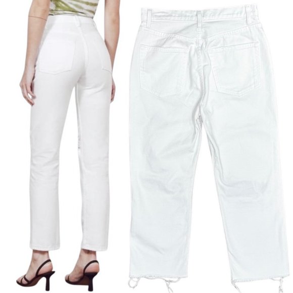 Reformation Cynthia High Rise Relaxed Fit Jeans in White Destroyed Denim Sz 27S - Picture 2 of 16